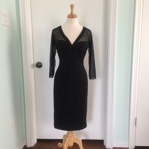 Vintage Tadashi Shoji black Dress with shear sleeves - Picture 2 of 6
